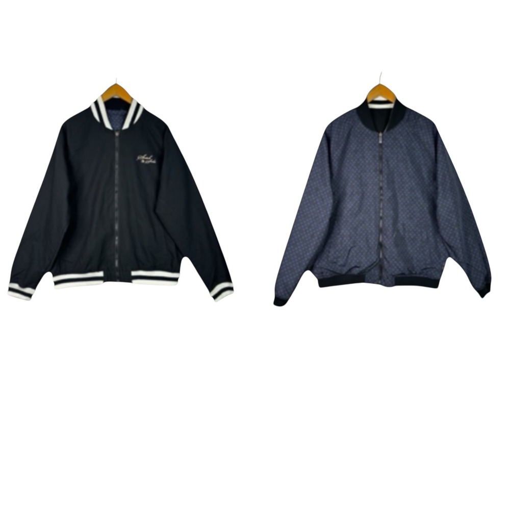 Scotch & Soda‎ Reversible Bomber Jacket Mens Size M Black Blue Geometric Zip NWT